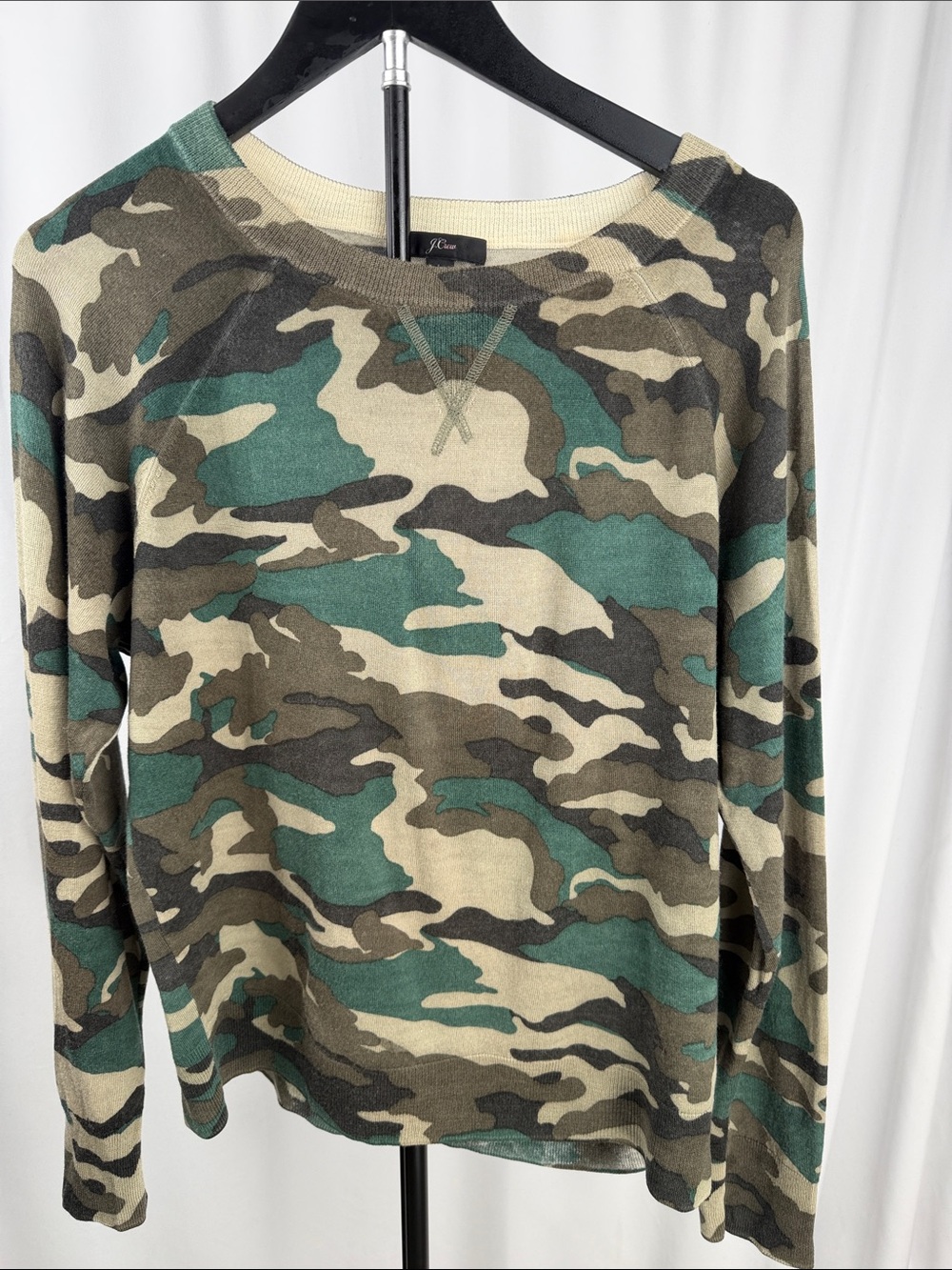 J.Crew Tippi Camo Camouflage 100% Merino Wool Sweater Large
